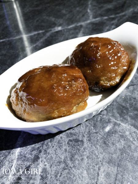 Two Ham Balls in serving dish